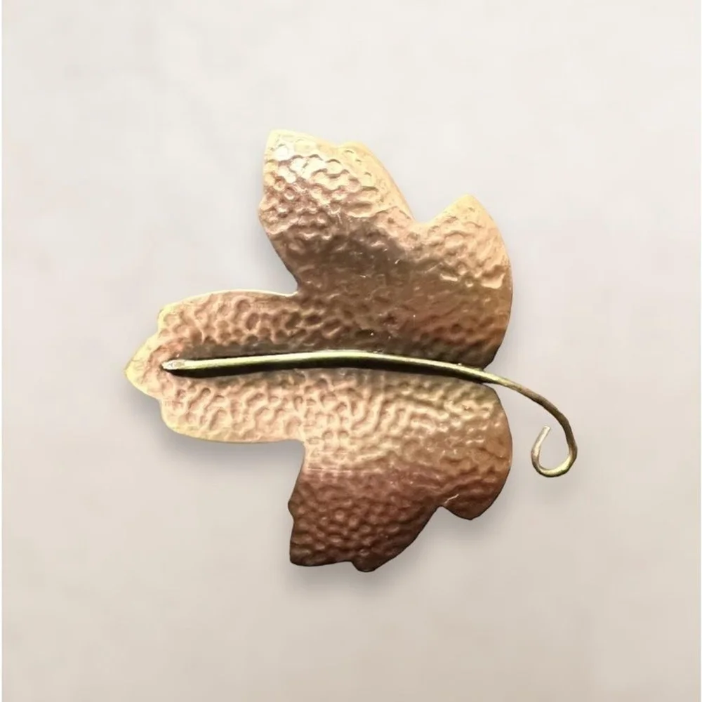 Vintage Hallmark Hammered Copper Leaf Brooch Pin Vintage Copper Vintage Jewelry